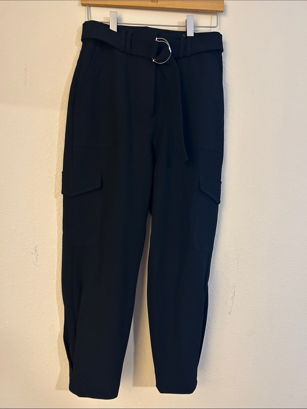 Express Black High-Rise Cargo Joggers with D-Ring Belt size 4S